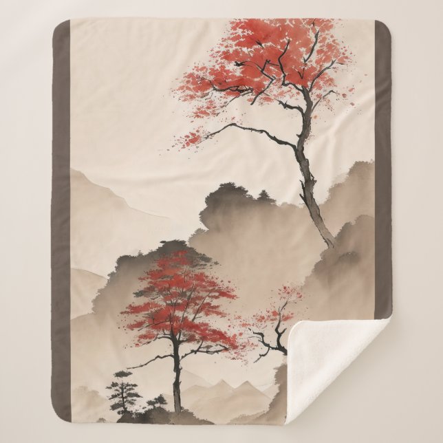 Cobertor Sherpa Linha Costeira Japonesa Minimalista (Frente)