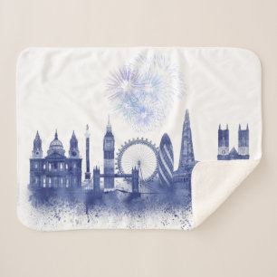 Cobertor Sherpa Linha do Céu de Londres - Azul de Watercolor
