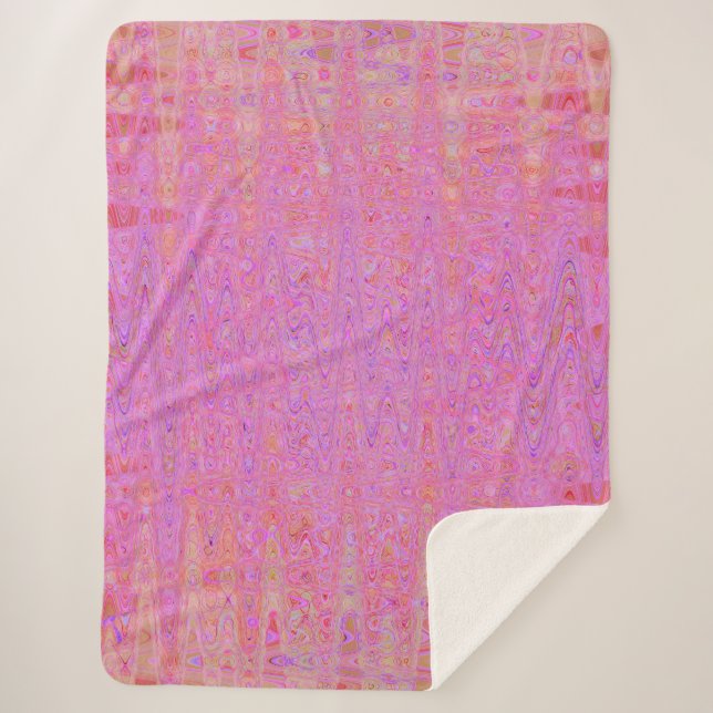 Cobertor Sherpa Linhas Onduladas Rosa e Laranja Abstratas Retrô (Frente)