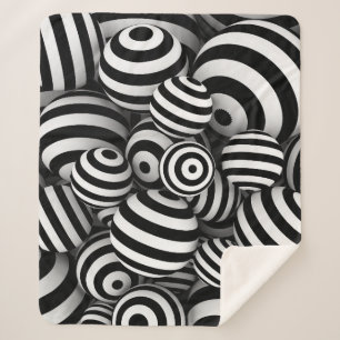 Cobertor Sherpa Linhas Pretas de Esferas Brancas 3D