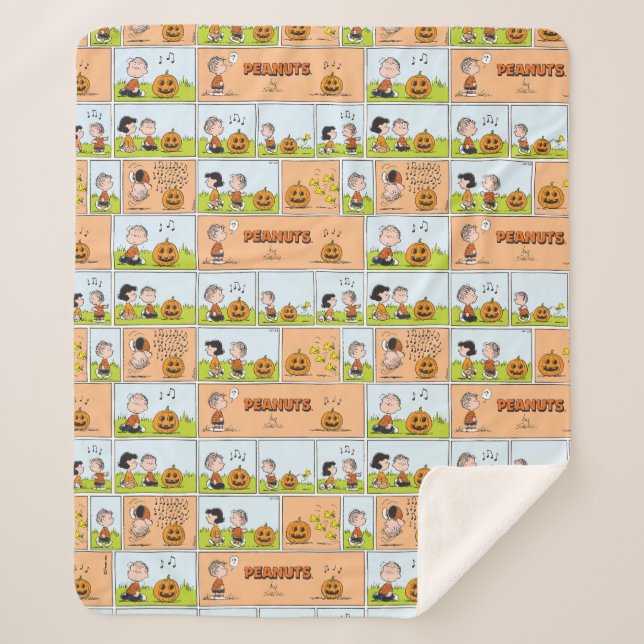 Cobertor Sherpa Linus & Lucy | Cantando Jack-O-Lanterna (Frente)