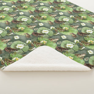 Cobertor Sherpa Lírios de água sapo verde e branca