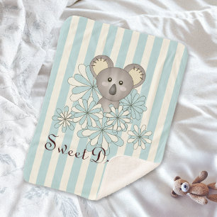 Cobertor Sherpa Listra Azul Pastel Urso de Pelúcia Infantil Fofo