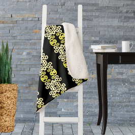 Cobertor Sherpa Listra Ornamental Amarela Dourada Padrão Sem Costu