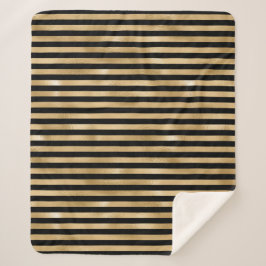 Cobertor Sherpa Listrado Preto e Dourado