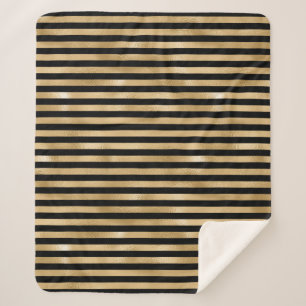 Cobertor Sherpa Listrado Preto e Dourado