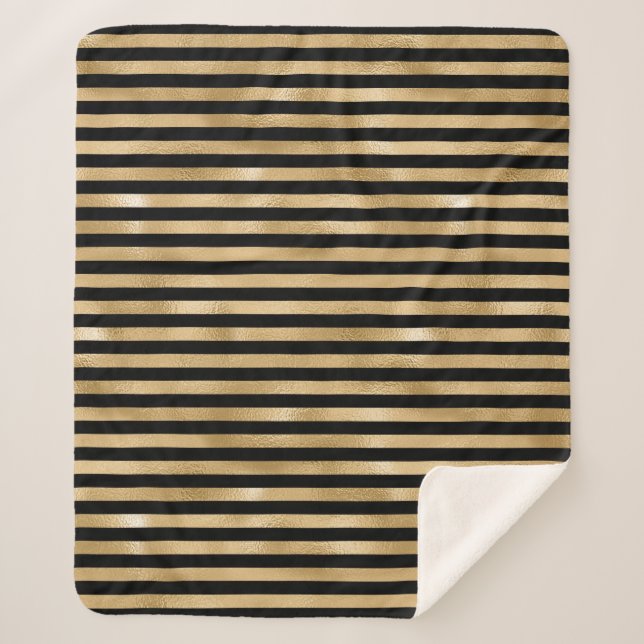 Cobertor Sherpa Listrado Preto e Dourado (Frente)