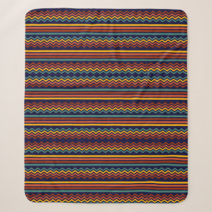 Cobertor Sherpa Listras de Chevron Boho dos anos 70 em Azul Marinh