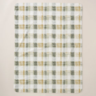 Cobertor Sherpa Listras de Xadrez Amarelo Verde Branco