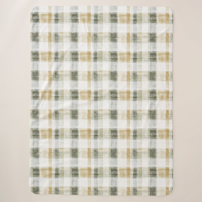 Cobertor Sherpa Listras de Xadrez Amarelo Verde Branco (Frente)