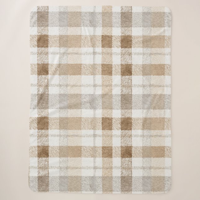 Cobertor Sherpa Listras Marrons Cinza Creme (Frente)