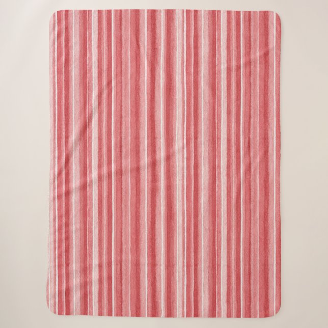 Cobertor Sherpa Listras Rosa Bege Branco Vermelho   (Frente)