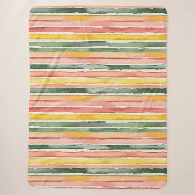 Cobertor Sherpa Listras Verde Amarelo Vermelho Rosa (Frente)
