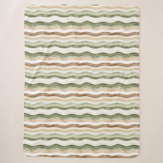 Cobertor Sherpa Listras Verde Creme Marrom (Frente)