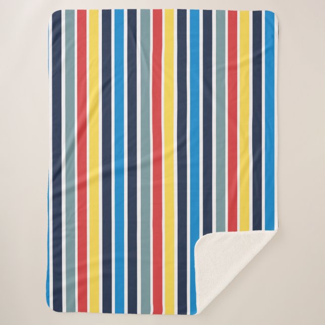 Cobertor Sherpa Listras verticais multicoloridas brilhantes. (Frente)
