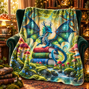 Cobertor Sherpa Livros do Dragão Mágico & Cogumelos Fantasia