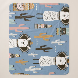 Cobertor Sherpa Llama, Cactus, Padrão De Elementos Desenhados À Mã