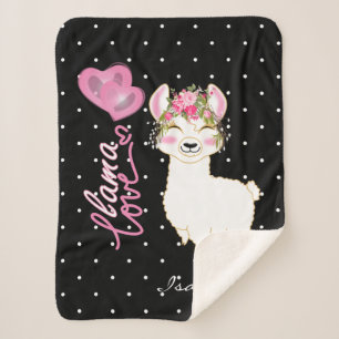Cobertor Sherpa Llama Love in Pink Floral