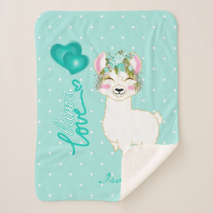 Cobertor Sherpa Llama Love in Teal Floral Design