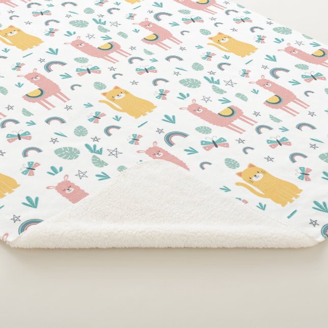 Cobertor Sherpa Llamas Cats Alapaca Rosa Meninos Boho (3/4)