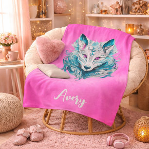 Cobertor Sherpa Lobo Místico Lobo Turquesa e Rosa Elegante