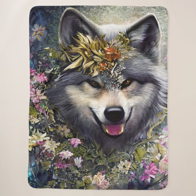 Cobertor Sherpa Lobo na floresta (Frente)