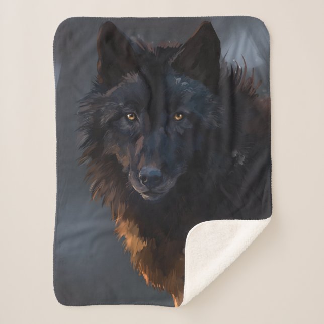 Cobertor Sherpa Lobo negro (Frente)