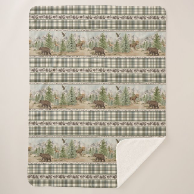 Cobertor Sherpa Lodge Bear Plaid (Frente)