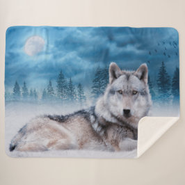 Cobertor Sherpa Lone Wolf / Wolf Wolf Moon Moonlight Willife