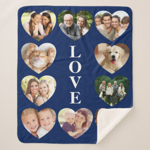 Cobertor Sherpa Love 10 Photo Collage Blue