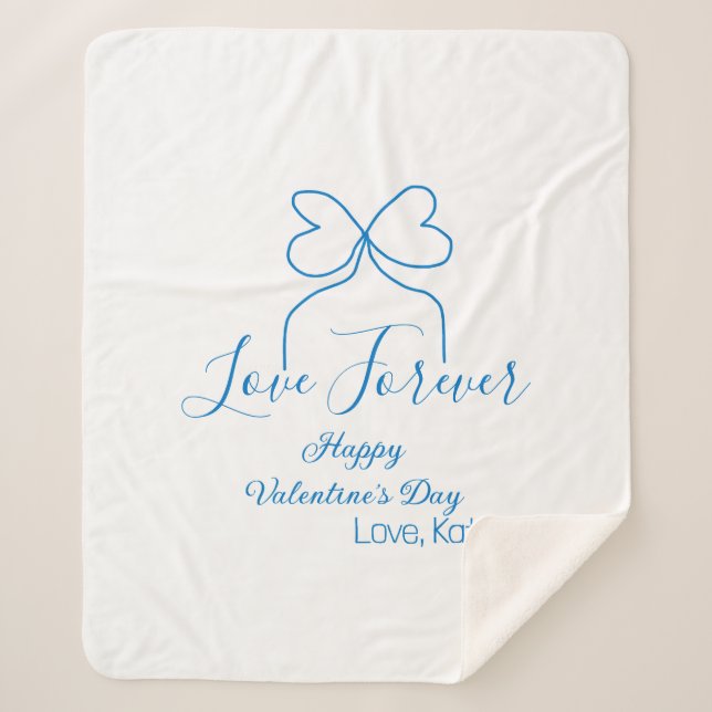Cobertor Sherpa Love Forever blue bow happy Valentine's day name d (Frente)