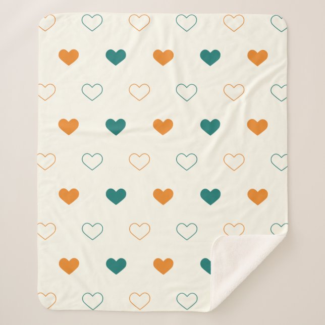 Cobertor Sherpa Lovely hearts / green orange cream (Frente)