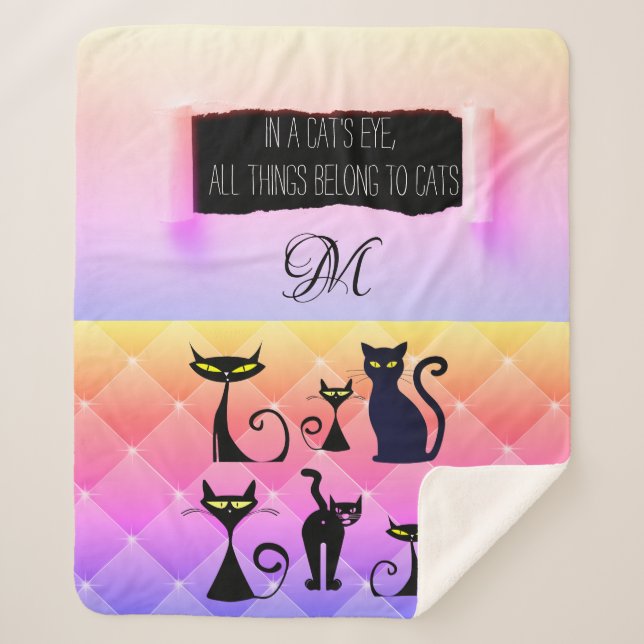 Cobertor Sherpa Lover de Gato Moderno de Cor Múltipla Negrito (Frente)