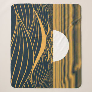 Cobertor Sherpa Lua-sol estilizada, ilustração do mar escuro.