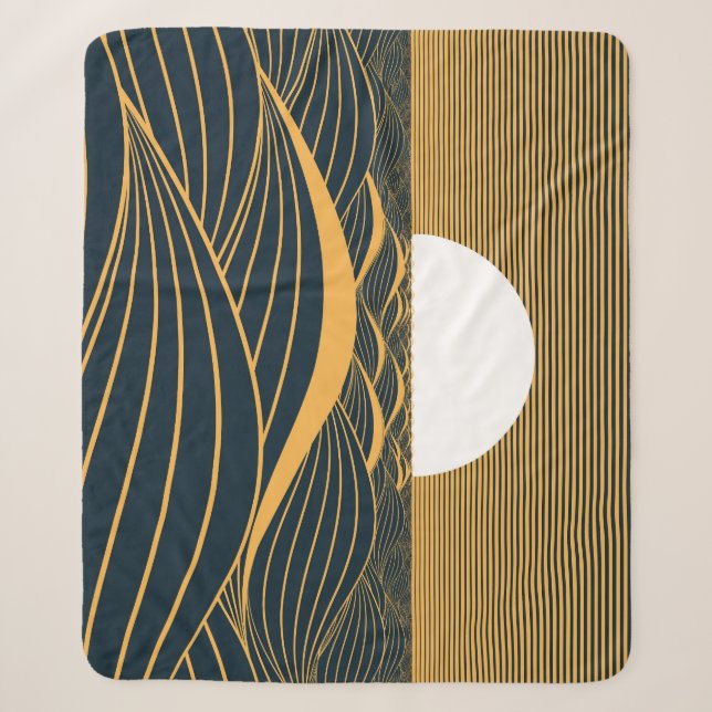 Cobertor Sherpa Lua-sol estilizada, ilustração do mar escuro. (Frente)