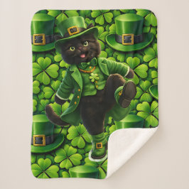 Cobertor Sherpa Lucky leprechaun black cat Saint Patrick's Day Pat