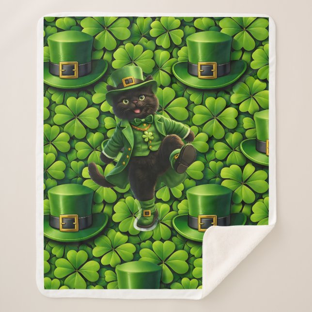 Cobertor Sherpa Lucky leprechaun black cat Saint Patrick's Day Pat (Frente)