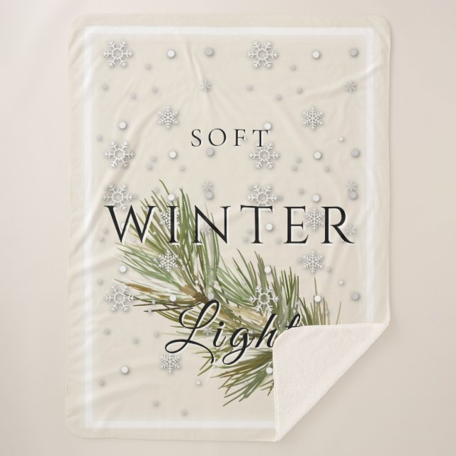 Cobertor Sherpa Luz de inverno suave com ramificação de pinho e ne (Frente)