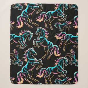 Cobertor Sherpa Luz Neon de Cavalo Glitch Estilo Retro