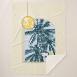 Cobertor Sherpa Luzes de festa Cocktails Disco Palmas em Amarelo