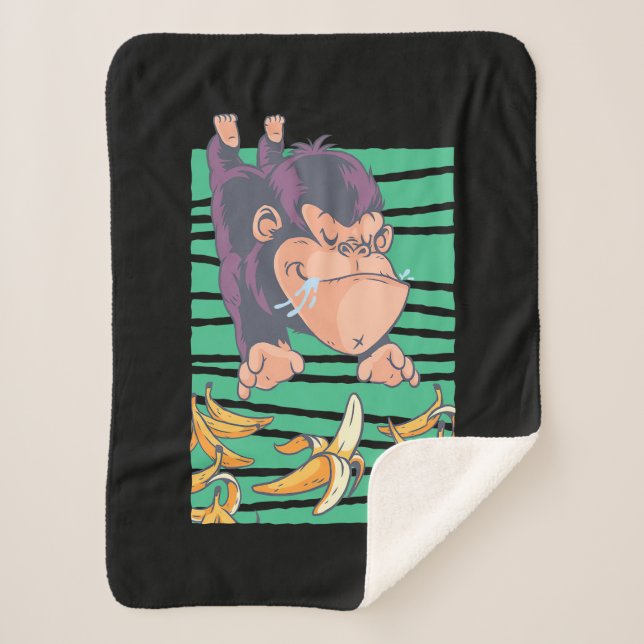 Cobertor Sherpa Macaco Cinto Com Bananas (Frente)
