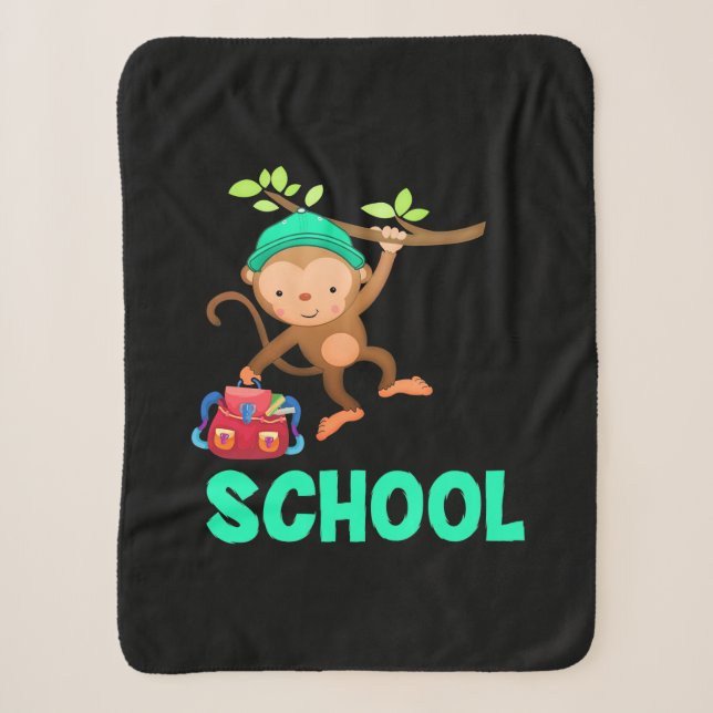 Cobertor Sherpa Macaco De Volta À Escola (Frente)