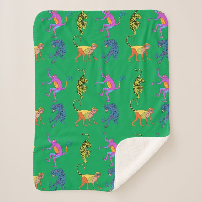 Cobertor Sherpa Macaco em branco (Frente)