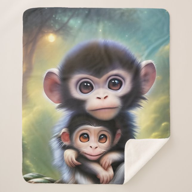 Cobertor Sherpa Macacos-Bebê (Frente)