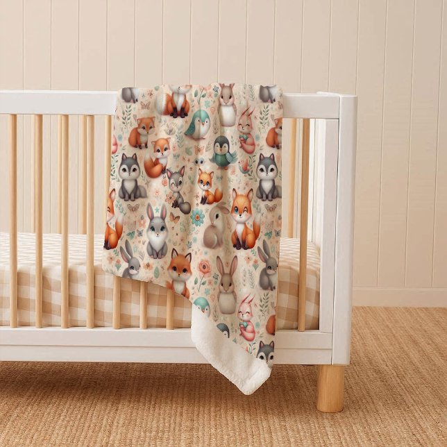 Cobertor Sherpa Macio de Aquarela Raposa da Flores (Woodland Fox Bunny Watercolor Cozy Sherpa Blanket)