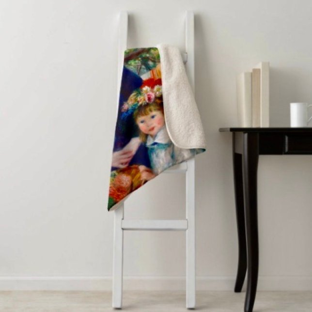 Cobertor Sherpa Mãe e Filho de Renoir  (A warm throw blanket with an elegant floral design. )