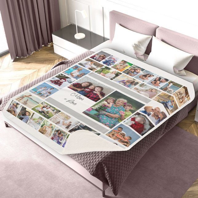 Cobertor Sherpa Mãe é igual ao Love 34 Photo Collage Sherpa Blanke (Criador carregado)