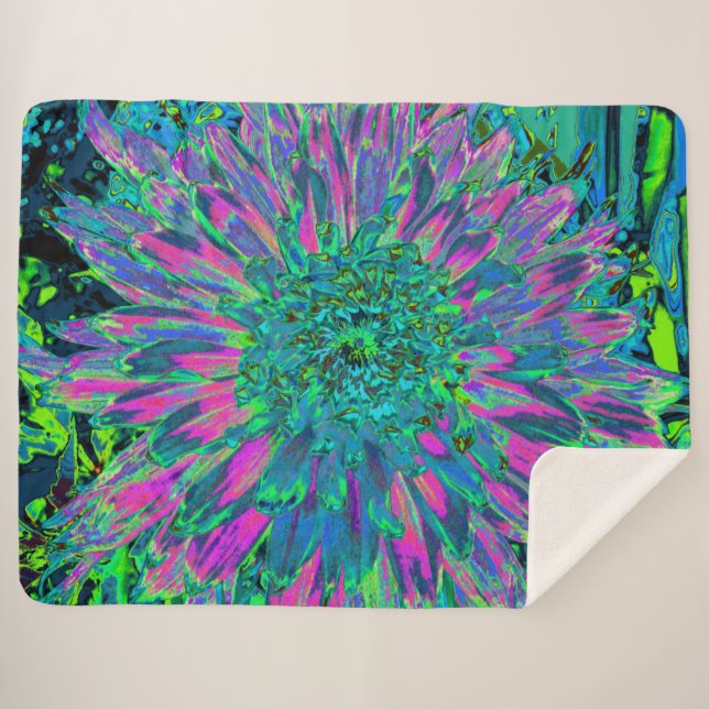 Cobertor Sherpa Magenta Psicodélica Aqua e Verde limão Dahlia (Frente (Horizontal))
