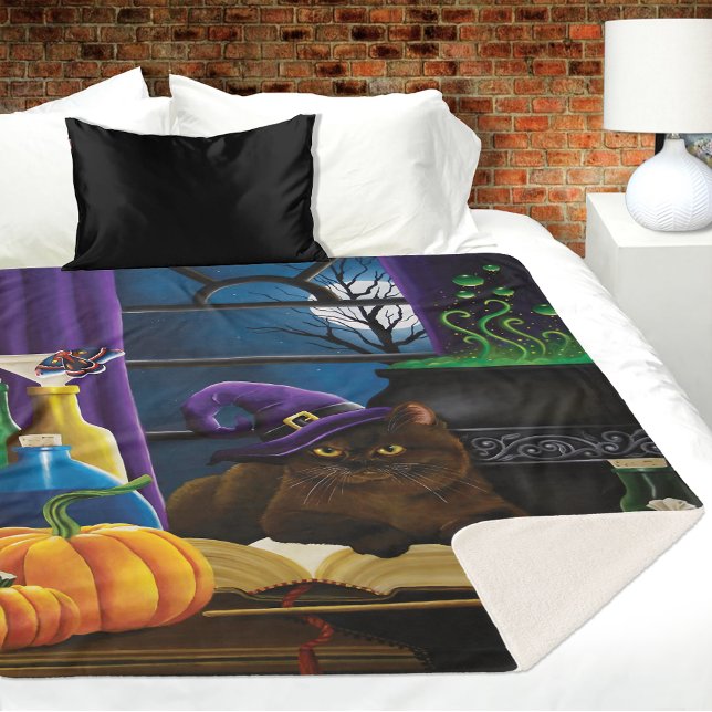 Cobertor Sherpa Mágica Roxo de Bruxas do Halloween (Criador carregado)