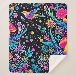 Cobertor Sherpa Magical Neon Forest Night Design